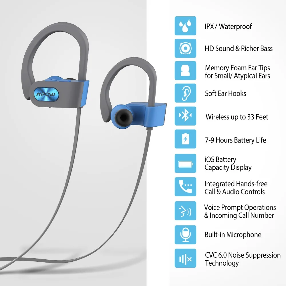 Mpow Flame Bluetooth 4 1 IPX7 водонепроницаемые наушники с шумоподавлением гарнитура