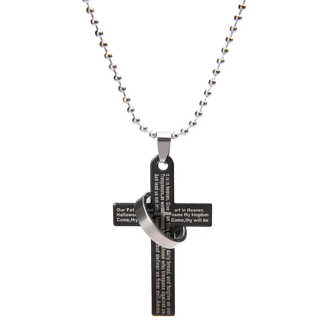 Vintage Prayer Loop Cross Pendant Necklace Shellhard Punk Stainless Steel Men Chain Necklace Femme Bijoux For Women Jewelry