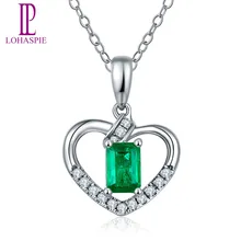 Lohaspie алмаз-ювелирные изделия Твердые 18 к белое золото натуральный драгоценный камень Изумрудное сердце кулон ювелирные украшения для мая подарок на день рождения