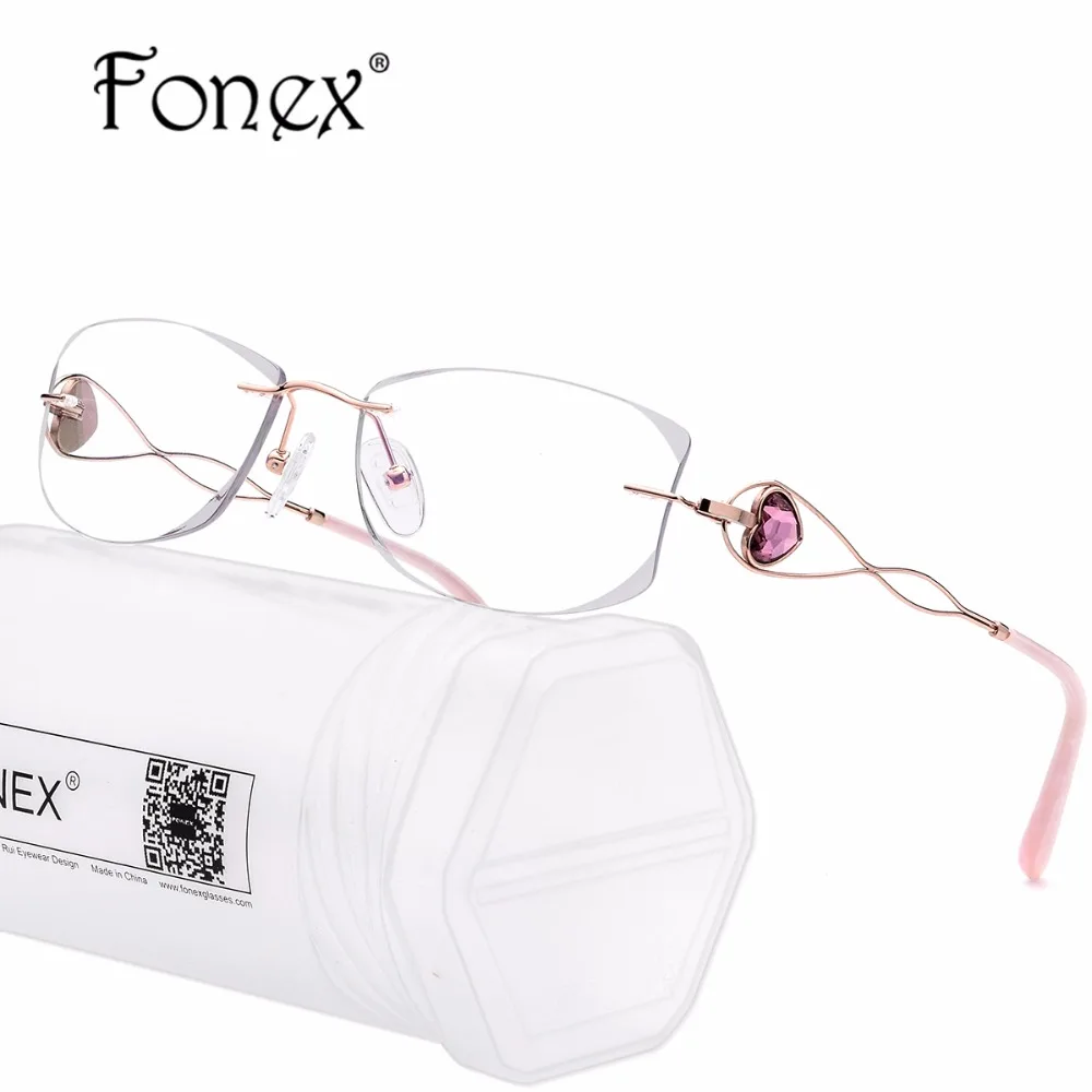Здесь продается  FONEX 100% Pure Titanium Glasses Frame Women Luxury Super High Quality Diamond Trimming Cut Rimless Prescription Spectacles  Одежда и аксессуары
