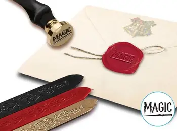 

Harry Potter Magic Wand Wax Seal Kit with Flexible Red Gold and Black Sealing Wax