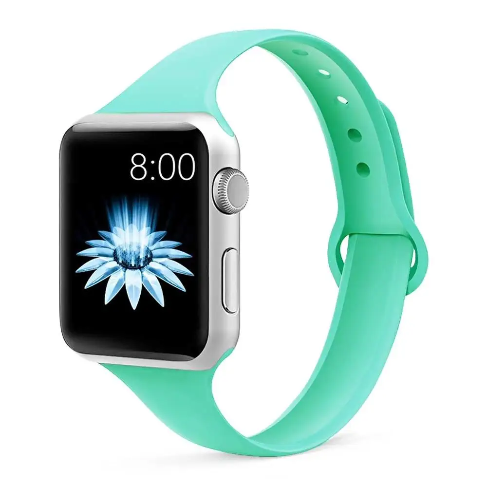 Slim Strap for Apple watch band apple watch 5 4 44mm 40mm iwatch 4 3 2 1 42mm 38mm slim silicone correa bracelet Accessories - Цвет ремешка: Spearmint green 12