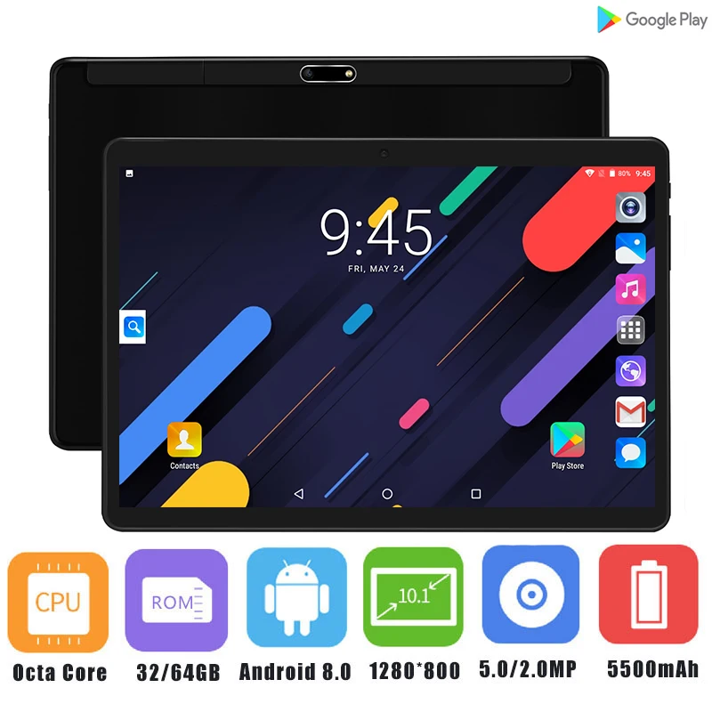 

2019 Android 8.0 tablet 10 inch Octa CoreIPS 1280X800 2.5D Glass 4GB RAM 64GB ROM Dual Camera Google Play Store Wifi GPS tablet