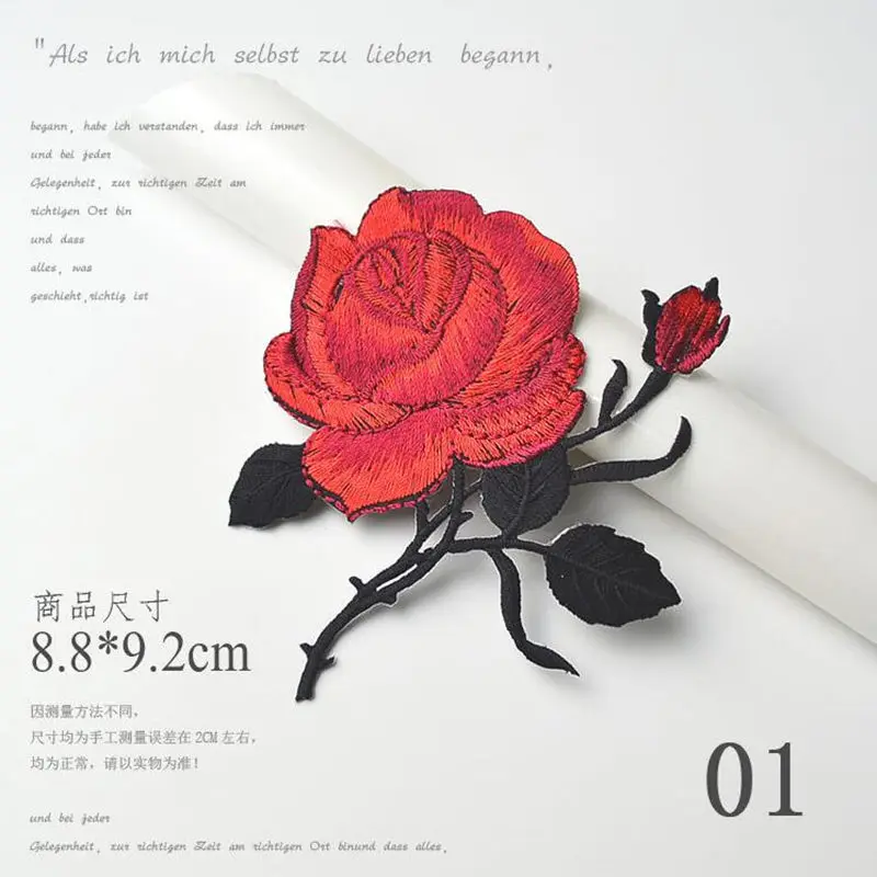 

1 Pcs Rose Flower Leaves Embroidery Iron On Applique Patch Sew On Patch Craft Sewing Repair Embroidered