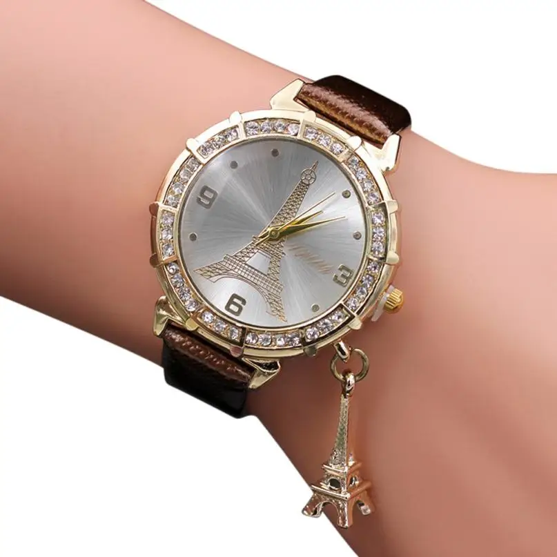 Кварцевые наручные часы Montre Femme с Эйфелевой башней часы с кожаным ремешком со стразами роскошные женские часы из сплава 17DEC27