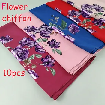 

Q1 High quality flower printed bubble chiffon hijab wrap shawl women scarf scarves 180*75cm 10pcs / lot