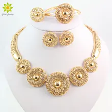 Vintage Women Clear Crystal Hollow Patterns Gold Color African Dubai Bridal Wedding costume Jewelry Sets