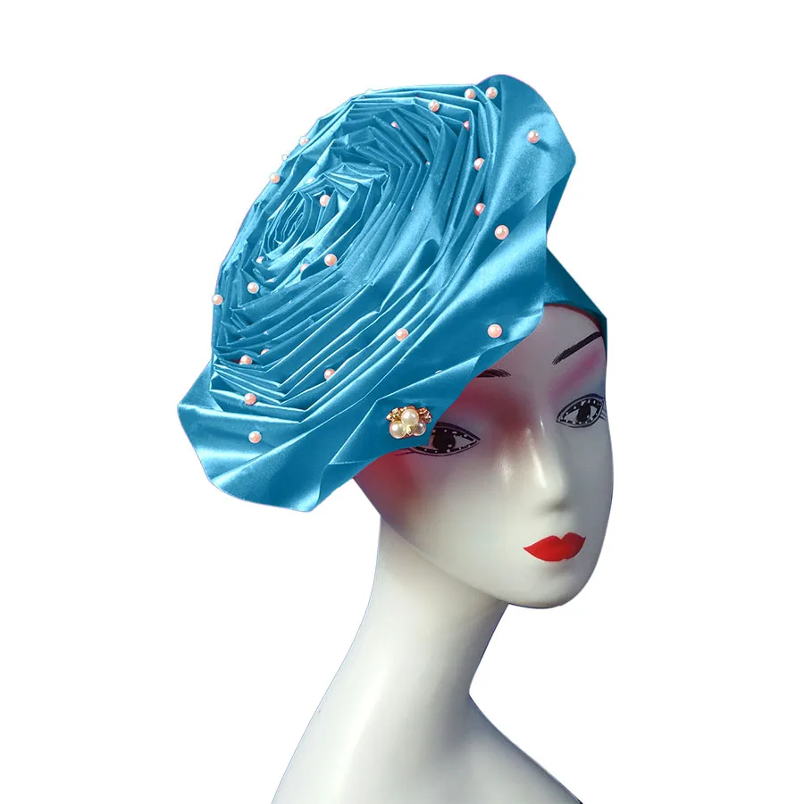 African aso oke cotton headtie nigerian gele headtie already made auto hele turban cap aso ebi headwrap big brim gele  (12)