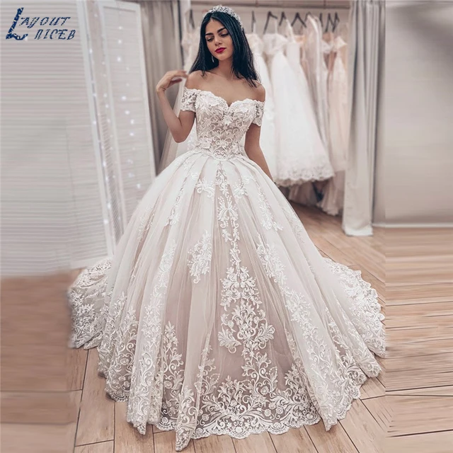 Princess Ball Gown Wedding Dress 2021 vestido de noiva Off the Shoulder robe de mariee Lace Appliques Wedding Bridal Gown 1
