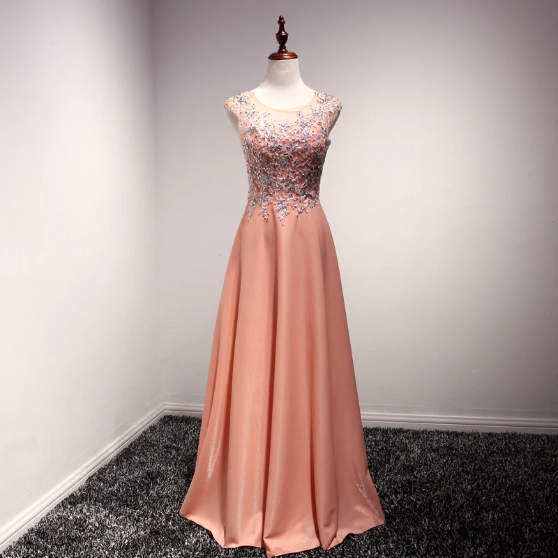 WB384 Formal Evening Dresses Long Robe De Soiree Sheer Party Dress Satin Appliques Beading Lace Pink Gown | Свадьбы и торжества