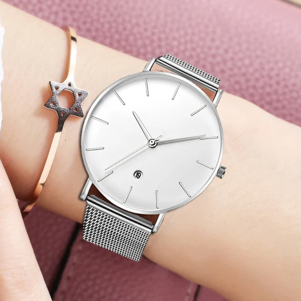 Большой циферблат часы Для женщин часы женские роскошные Нержавеющая сталь кварцевые наручные часы для Для женщин часы женский Наручные