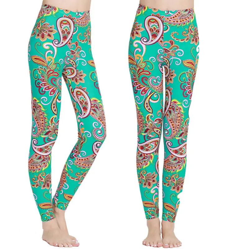 

2017 Full Length Leggings Printed Stretchy Footless Woman Running Swimming Tights Fitness Pants Funky Pattern for Women