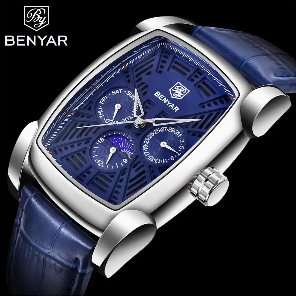

BENYAR Mens Watches Top Brand Luxury Chronograph Men Watch Leather Luxury Waterproof Sport Watch Men Male Clock Man Wristwatch