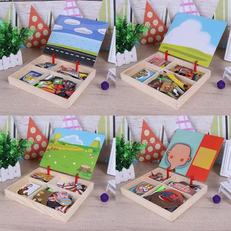 Деревянные магнитные головоломки доска одеваются игры деревянные toyмногофункциональные образовательные фермы Джунгли животных игрушки для детей подарок на год