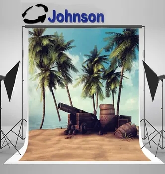 

sea beach Pirate Cannon Barrels Palm Trees background Vinyl cloth High quality Computer print wall backdrops