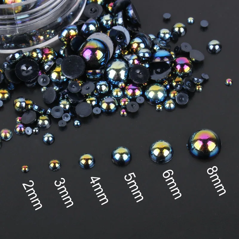 Black AB colors Mix Size ABS Plastic beads About 15g/lot Half Round Flatback Pearls for Phone Case DIY accessories free shipping | Дом и сад