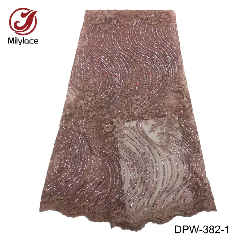 

New coming african lace fabric with sequins hot selling tissue lace fabric wholesale french tulle lace fabric for party DPW-382