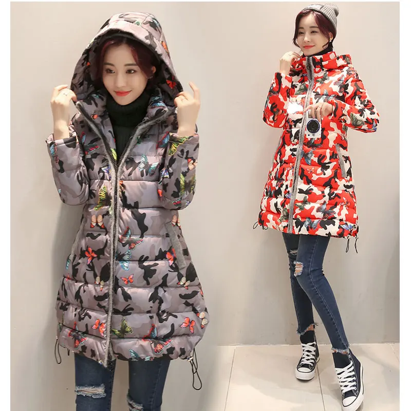 

2016 Winter Han Edition Printed Cultivate One's Morality Long Down Jacket Cotton Thickening Women's Fashion Overcoat  Down Coat