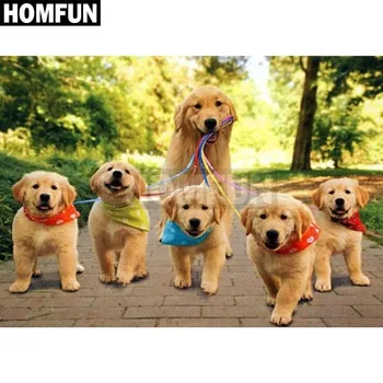 

HOMFUN Full Square/Round Drill 5D DIY Diamond Painting "Dog family" 3D Embroidery Cross Stitch 5D Home Decor Gift A00187