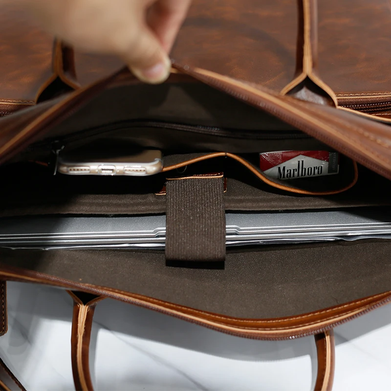 Brand Men's Briefcase Handbag Crazy Horse Pu Leather Messenger Travel Bag Business Men Tote Bags Man Casual Crossbody Briefcases