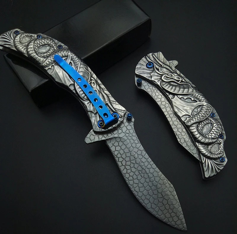 

3D Dragon Folding Pocket Knife Collection Graphic Survival Camping Knives Utility Tactical Knife Rainbow Titanium knife