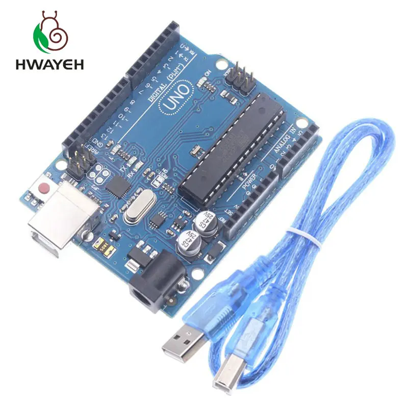 Igh qualidade um conjunto uno r3 caixa oficial atmega16u2 + mega328p chip para arduino uno r3 placa de desenvolvimento + cabo usb