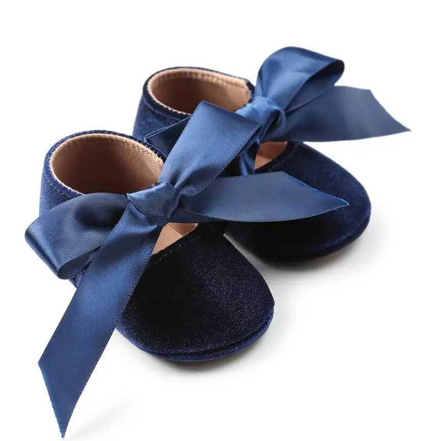 TELOTUNY/Бархатная обувь принцессы для маленьких девочек; модная обувь для малышей с бантом; бархатная детская обувь; нескользящая обувь; S3MAR2 - Цвет: Синий