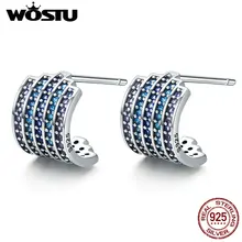 WOSTU,, 925 пробы, серебро, постепенное изменение, голубой CZ, изысканные серьги-гвоздики для женщин, модные серьги, ювелирное изделие, подарок FIE285