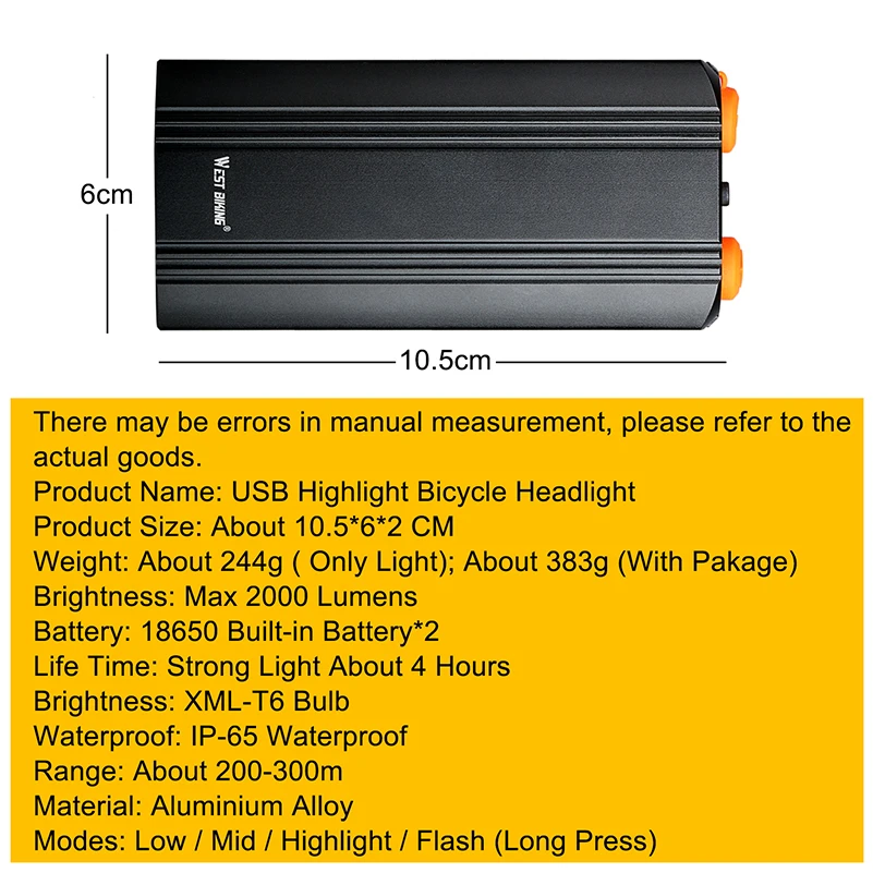Flash Deal WEST BIKING MAX 2000LM Bike Light 2 XML-T6 LED Headlight Built-in 6000mAh Rechargeable Battery + 2 Handlebar Mount Bicycle Light 3 Flash Deal WEST BIKING MAX 2000LM Bike Light 2 XML-T6 LED Headlight Built-in 6000mAh Rechargeable Battery + 2 Handlebar Mount Bicycle Light 3