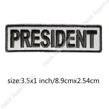 

3.5" PRESIDENT BIKER VEST PATCH Iron On Embroidered Motorcycle Clothing Chest Badge UNIFORM MILSPEC DARK OPS SWAT