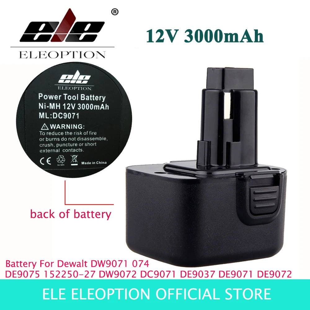 

ELEOPTION CE High capacity 3000mAh 12V Battery For Dewalt DW9071 DW9072 DC9071 DE9037 DE9071 DE9072 DE9074 DE9075 152250-27