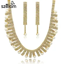 Szelam Мода Кристалл Имитация жемчуга колье наборы свадебных ювелирных изделий золото цвет ожерелья для мужчин кисточкой серьги для женщин Set150075