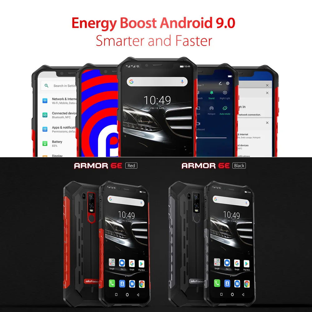 Ulefone Armor 6E IP68 водонепроницаемый прочный телефон 6,2 дюймов 4 GB+ 64 GB 16MP Android 9,0 Octa Core с беспроводной зарядки NFC смартфон