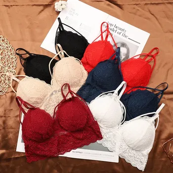 

Sexy Padded Tank Crop Top Slim Lace Bra Underwear Women's V Neck Lace Tube Tops Drop Shipping