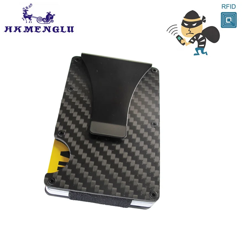 

Carbon Fiber RFID Mini Slim Wallet Money Clip Metal Aluminum Business Credit Card ID Holder With Anti-chief Case Protector