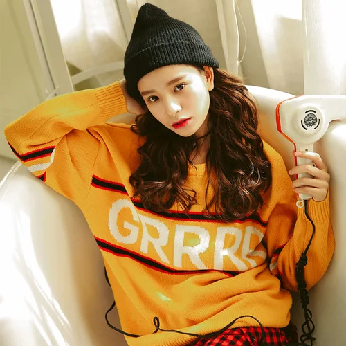 Women Sweaters and Pullovers 2020 Autumn Winter Korean Style Casual Letters Oversized Long Sleeve Jumper Tops Knitwear 2212 | Женская