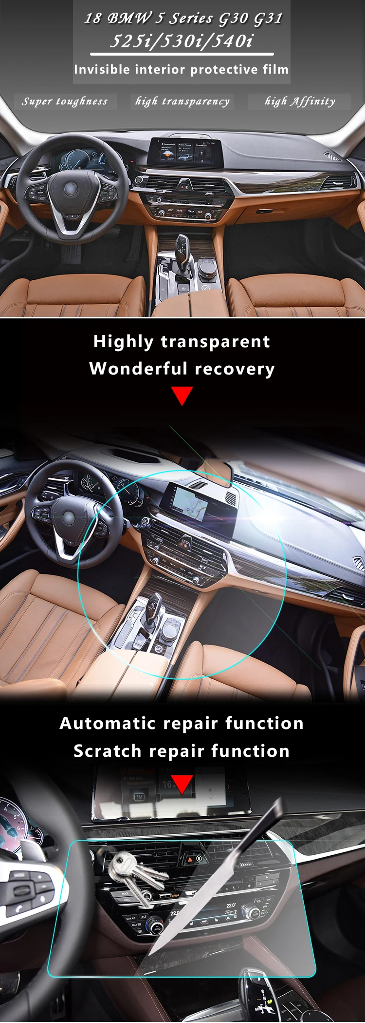 Автомобильная внутренняя отделка приборной панели, CD панель, прозрачная краска, защитная пленка для бюстгальтера, наклейки для BMW 5 серии 525i 530i 540i G30 G31