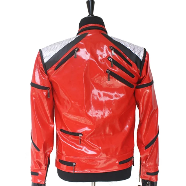 Impersonator Michael Joseph Jackson Costumes Jacket Red Beat It Zipper Sequins Leather Casual Dancer Shows Halloween 3