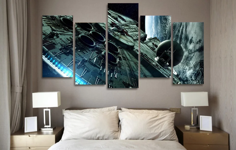 5-Piece-Printed-Millennium-Falcon-Star-Wars-Painting-Canvas-Print-Room-Decorative-Picture-Print-Poster-Canvas
