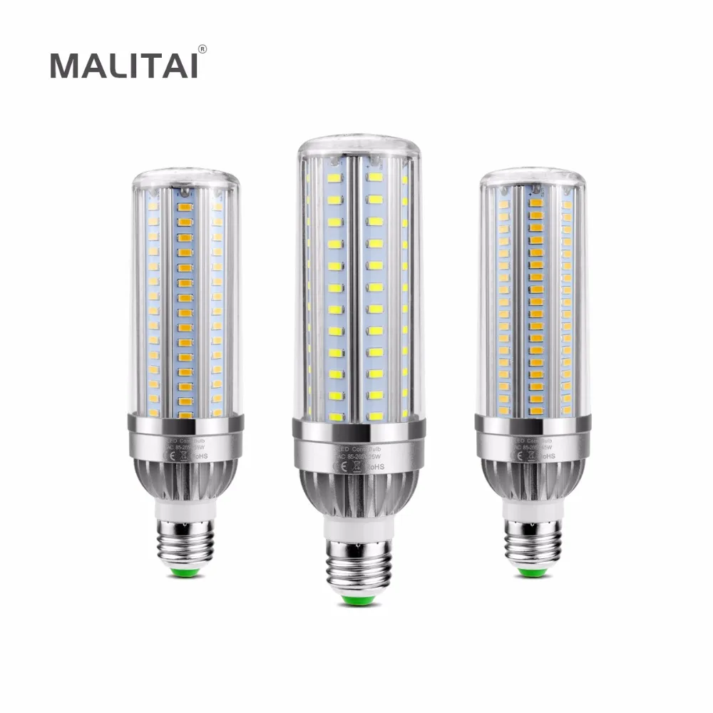

2Pcs Fan Cooling High Power Corn LED lamp E27 220V 110V LED Bulb AC 85V-265V 25W 35W 45W Aluminium light With Smart IC Driver
