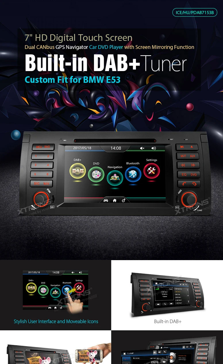 Top 7" Car DVD for BMW X5 E53 1999 2000 2001 2002 2003 2004 2005 2006 with Built-in Vehicle Standard DAB+ Module 1 Top 7" Car DVD for BMW X5 E53 1999 2000 2001 2002 2003 2004 2005 2006 with Built-in Vehicle Standard DAB+ Module 1