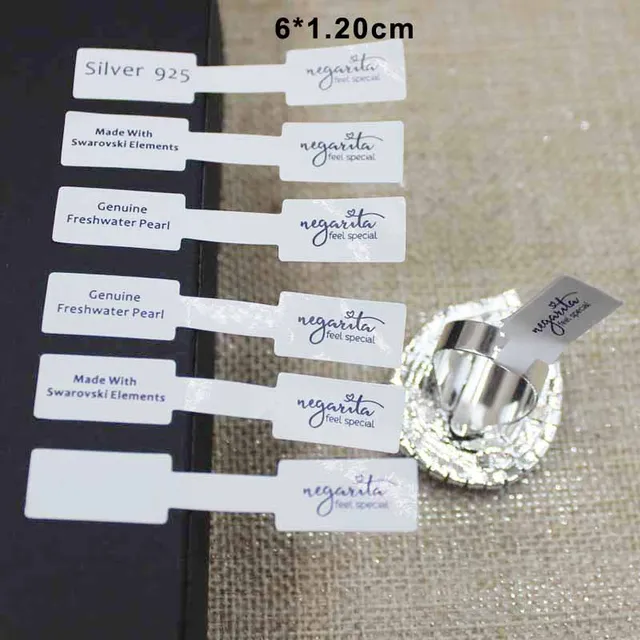 1000pcs6*1.2cm folded jewelry tag label black paper gold print ring