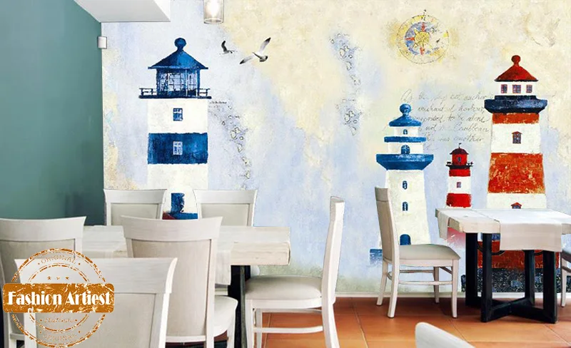 Пользовательские Чайка мир росписи обоев синий и красный свет дом Маяк Импрессионизм диван спальня гостиная кафе ресторан
