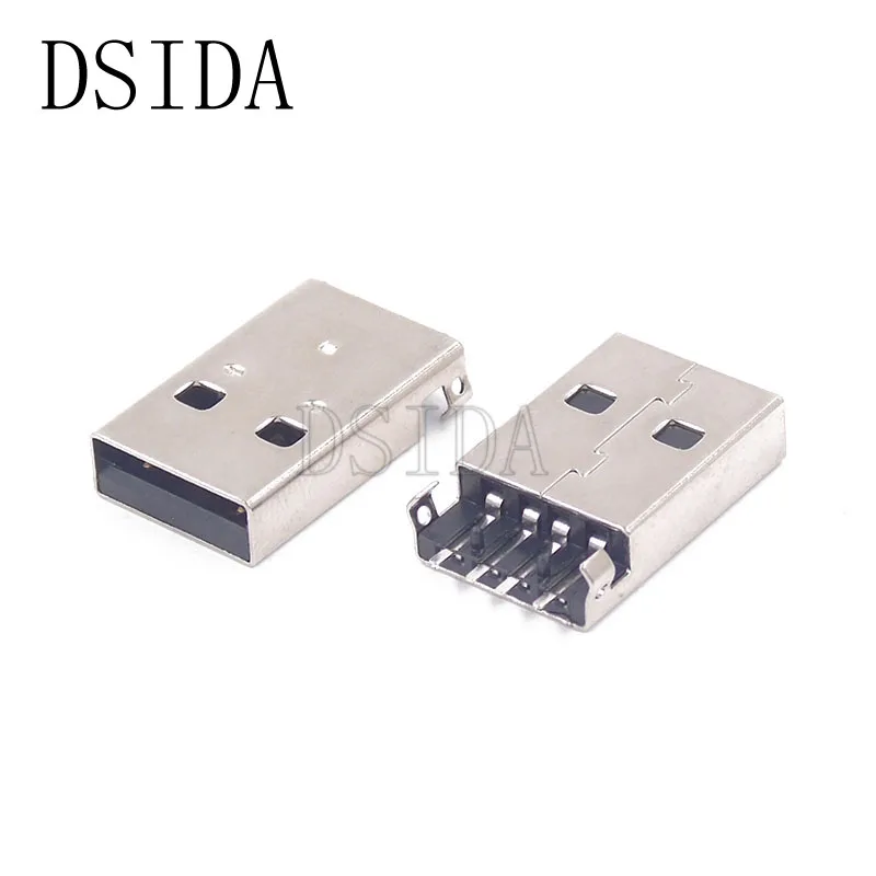 10Pcs USB 2.0 Male A Type 4Pins SMD 180 Degree SMT Male USB Connectors Sink Plate Type