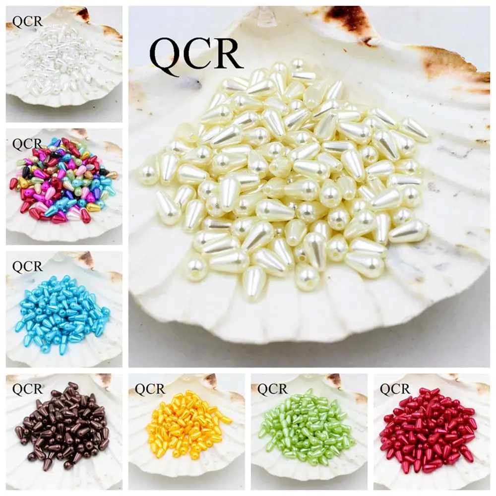 

New 6*10mm 500Pcs/Lot Multi ABS Double Hole Tear Drop Beads Imitation Pearls Beads For Diy Jewelry Making Indian Beads