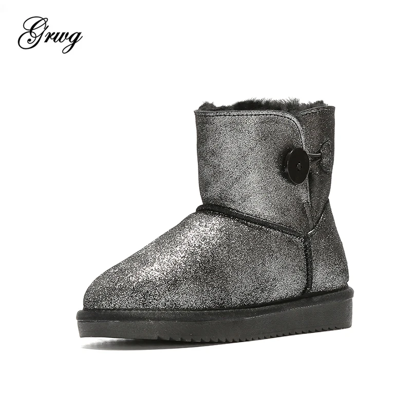 

GRWG Top Quality 100% Genuine Cowhide Leather Snow Boots Natural Fur Botas Mujer Winter Real Wool Shoes For Women