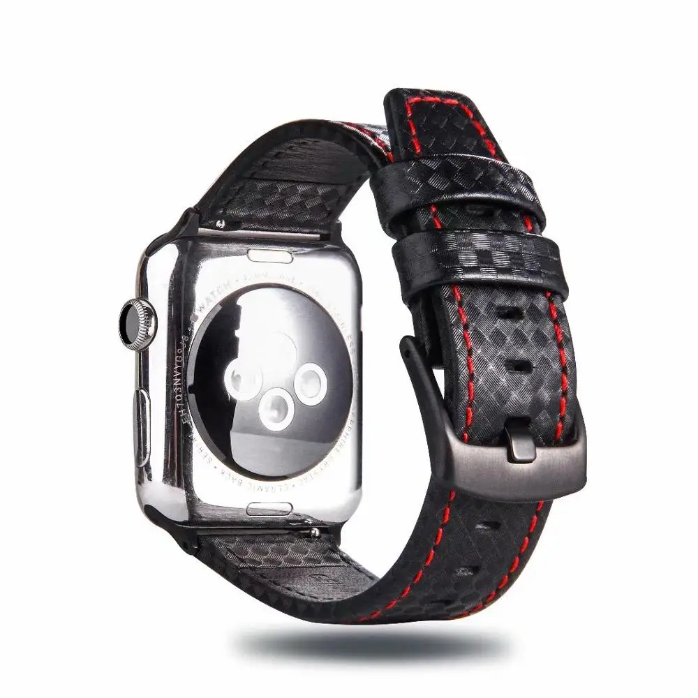 Углеродное волокно группа шов Стиль браслет для наручных часов Apple Watch 4 40 мм 44 мм серии 3 сменный браслет наручных часов ремень Для мужчин/Для женщин, 38, 42 мм, версия - Цвет ремешка: black red