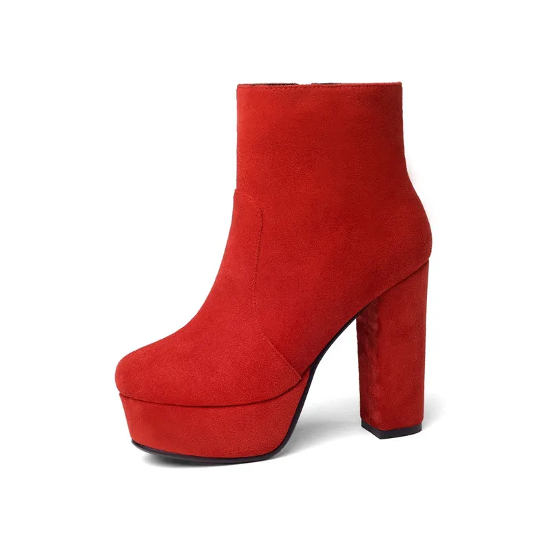 ASUMER/Модная зимняя обувь на платформе женские замшевые ботильоны с круглым носком женские ботинки на Высоком толстом каблуке для выпускного вечера размеры 34-43 - Цвет: Красный