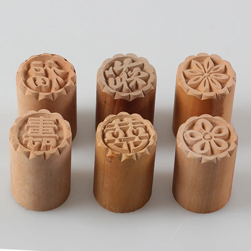 

2pc wood Moon Cake Mold Seal Stamp Mid-Autumn Festival Flower round press spring 3D cakes tools for pie cookie Bakeware Moulds