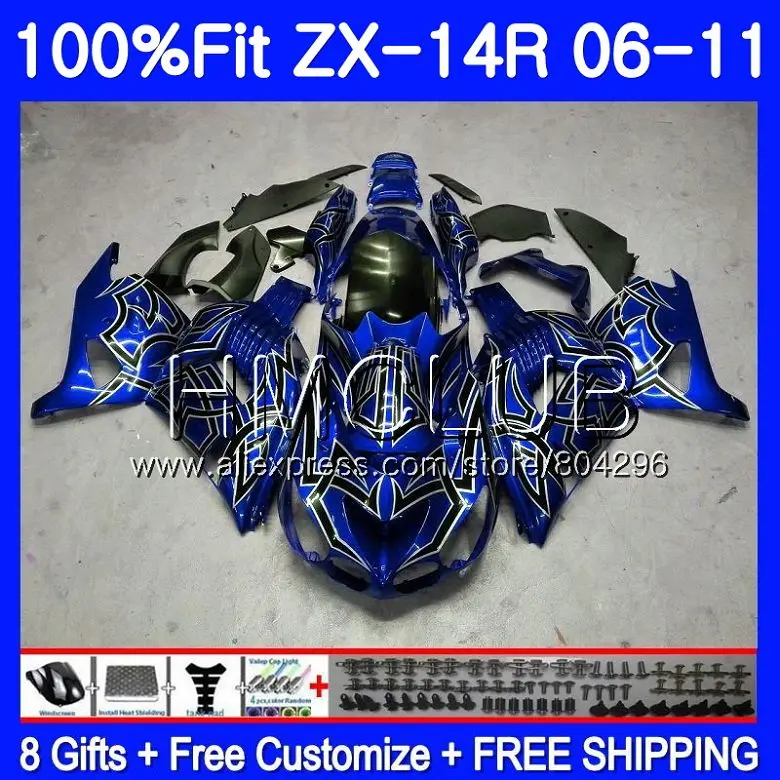 

Blue silver Injection For KAWASAKI NINJA ZX 14R ZX14R 06 07 08 09 10 49HM.24 ZZR1400 ZX-14R 2006 2007 2008 2009 2010 Fairings